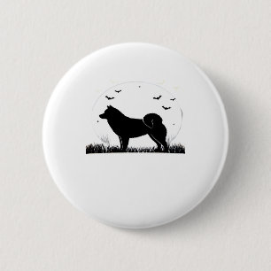Hokkaido Hund � Halloween Mond Silhouette Klassisc Button