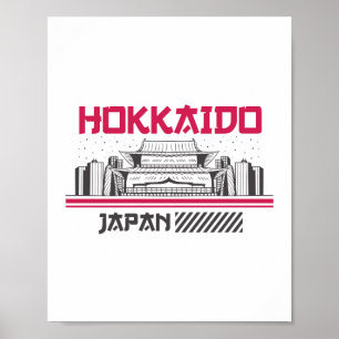 Hokkaido Japan Retro-Tempel-Skyline-Reisedesign Poster