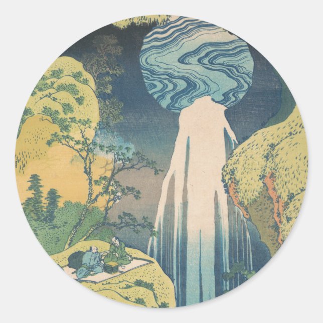 Hokusai Amida Falls Japan Wasserfall Runder Aufkleber (Vorderseite)