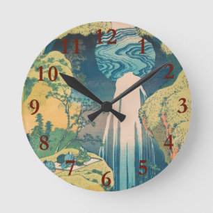 Hokusai Amida Wasserfall Japan Wasserfall  Runde Wanduhr