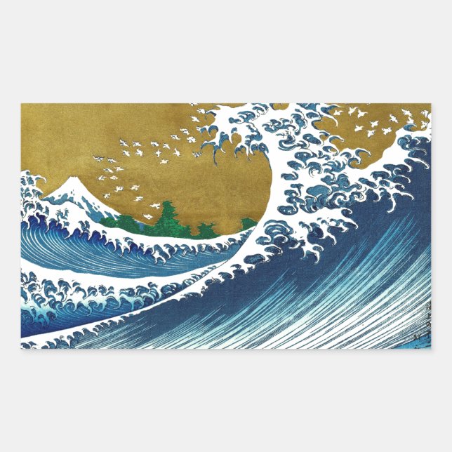 Hokusai Big Wave Japan japanische Kunst Rechteckiger Aufkleber (Vorderseite)