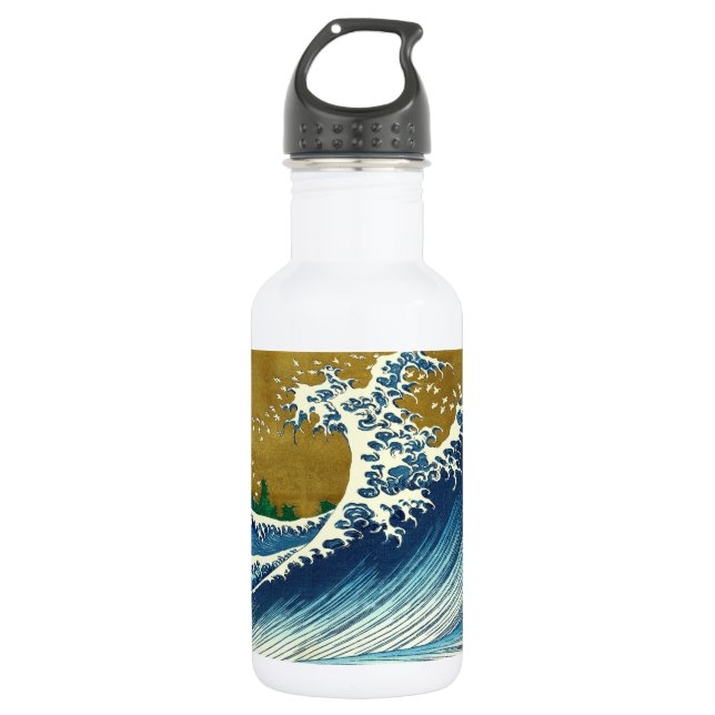 Hokusai Big Wave Japan Vintage Ocean Edelstahlflasche (Vorderseite)