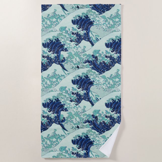 Hokusai Blue Waves Pattern Strandtuch (Vorderseite)