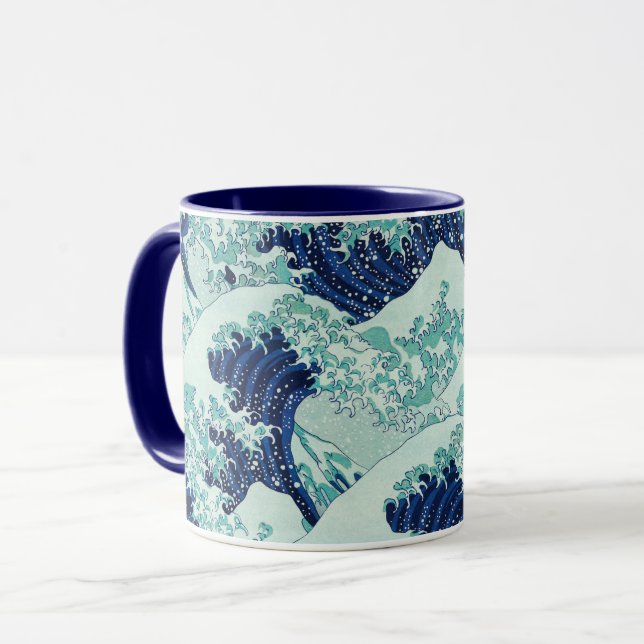 Hokusai Blue Waves Pattern Tasse (Vorderseite Links)
