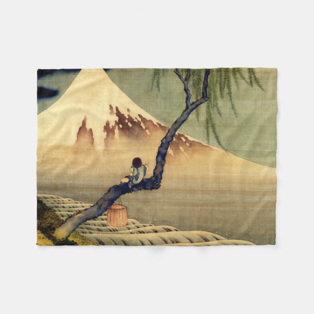 Hokusai Boy View Mount Fuji Japanisch Vintag Fleecedecke (Vorderseite (Horizontal))