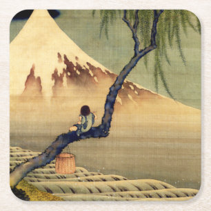 Hokusai Boy View Mount Fuji Japanisch Vintag Rechteckiger Pappuntersetzer