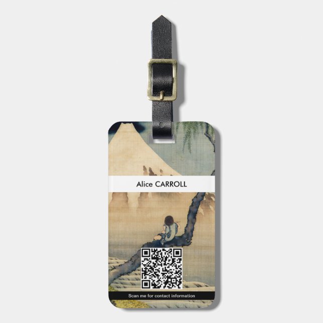 Hokusai - Boy Viewing Mount Fuji - QR-Code Gepäckanhänger (Vorderseite vertikal)