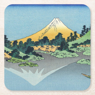 Hokusai - Der Fuji spiegelt sich im Kawaguchi-See Rechteckiger Pappuntersetzer