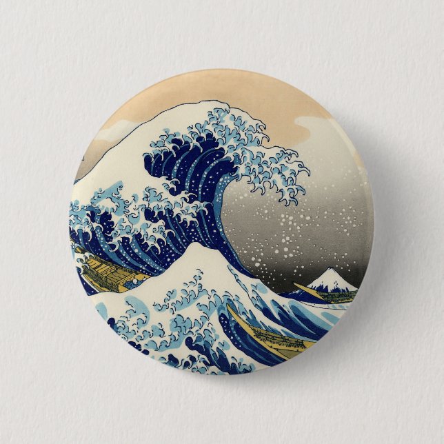 Hokusai der große Wellen-Knopf Button (Vorderseite)