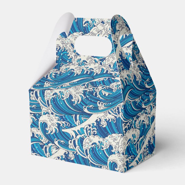 Hokusai, die Great Wave Pattern Nautical Blue Well Geschenkschachtel (Rückseite)