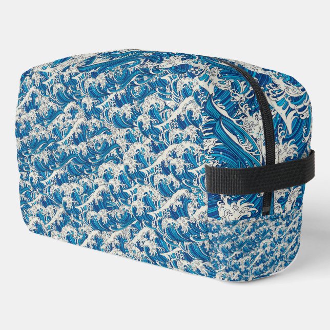 Hokusai, die Great Wave Pattern Nautical Blue Well Waschbeutel (Linke Seite)