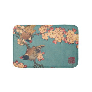 Hokusai Dompfaff und Kirschblüte Vintage Vogel Badematte