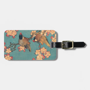 Hokusai Dompfaff und Kirschblüte Vintage Vogel Gepäckanhänger