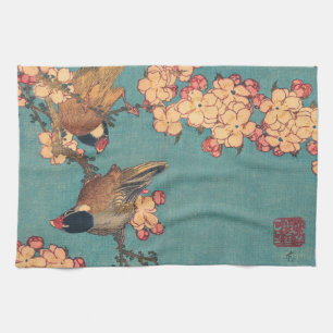 Hokusai Dompfaff und Kirschblüte Vintage Vogel Geschirrtuch