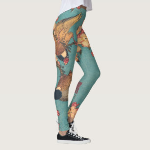 Hokusai Dompfaff und Kirschblüte Vintage Vogel Leggings