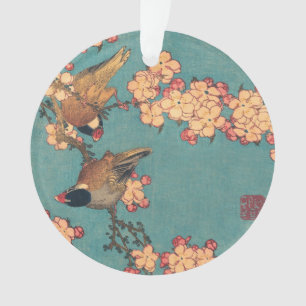 Hokusai Dompfaff und Kirschblüte Vintage Vogel Ornament