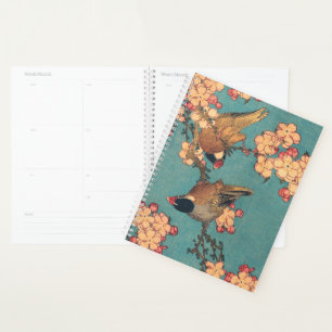 Hokusai Dompfaff und Kirschblüte Vintage Vogel Planer