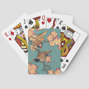 Hokusai Dompfaff und Kirschblüte Vintage Vogel Spielkarten