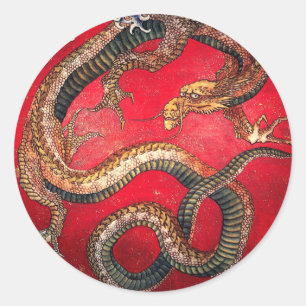Hokusai Dragon Runder Aufkleber