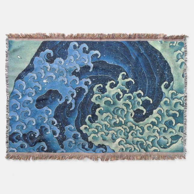 Hokusai Feminine Wave Vintager Ozean Decke (Vorderseite)