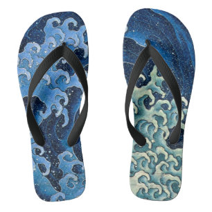 Hokusai Feminine Wave Vintager Ozean Flip Flops