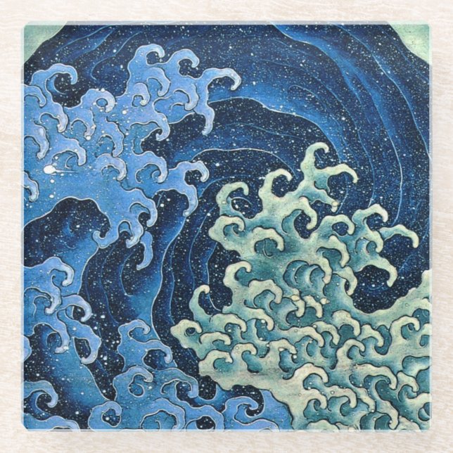 Hokusai Feminine Wave Vintager Ozean Glasuntersetzer (Vorderseite)