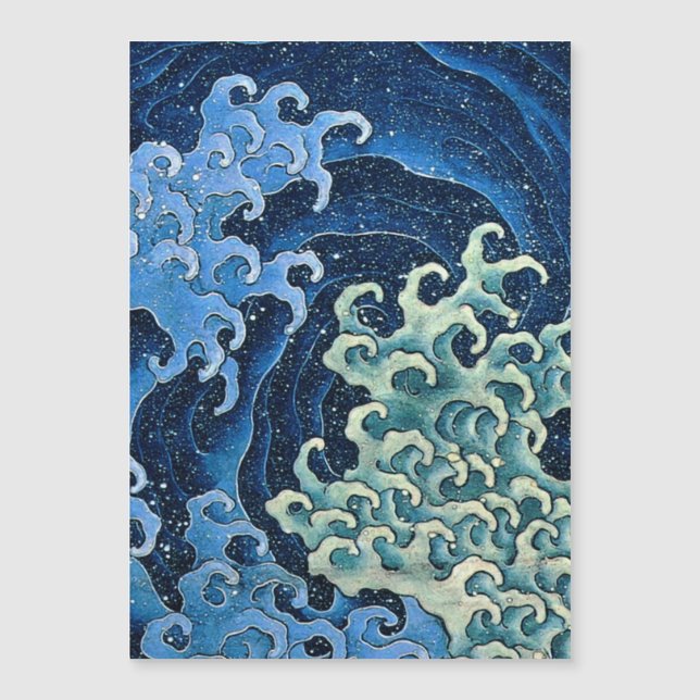 Hokusai Feminine Wave Vintager Ozean Magnetkarte (Vorderseite)