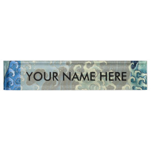 Hokusai Feminine Wave Vintager Ozean Namensplakette