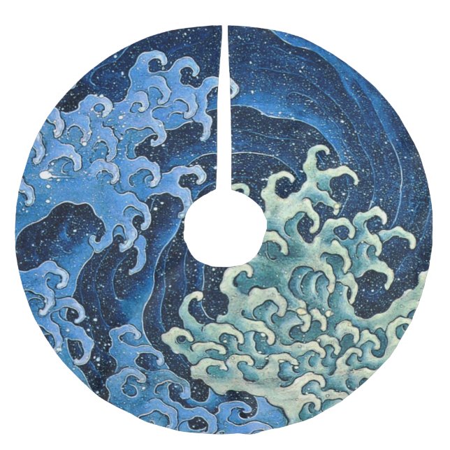 Hokusai Feminine Wave Vintager Ozean Polyester Weihnachtsbaumdecke (Vorderseite)