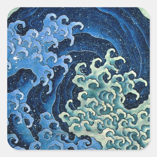 Hokusai Feminine Wave Vintager Ozean Quadratischer Aufkleber (Vorderseite)