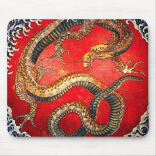 Hokusai Gold japanische Dragon Mouse Pad Mousepad