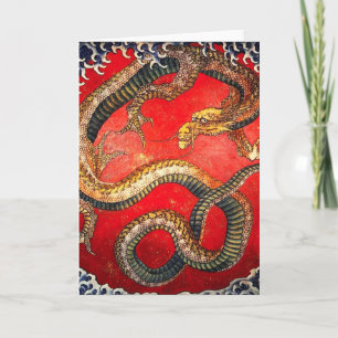 Hokusai Gold Japanischer Drache Karte