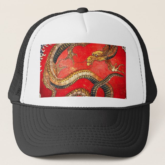 Hokusai Gold japanischer Dragon Hat Truckerkappe (Vorderseite)