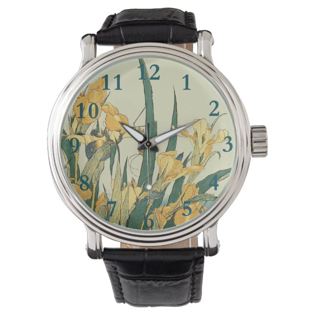 Hokusai Grasshopper und Iris Japan Armbanduhr (Vorderseite)