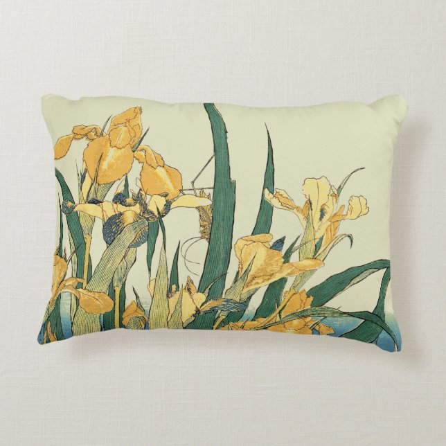 Hokusai Grasshopper und Iris Japan Dekokissen (Rückseite)