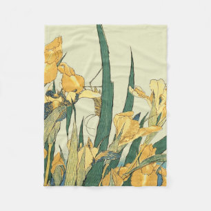 Hokusai Grasshopper und Iris Japan Fleecedecke