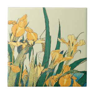 Hokusai Grasshopper und Iris Japan Fliese