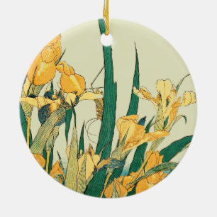 Hokusai Grasshopper und Iris Japan Keramik Ornament