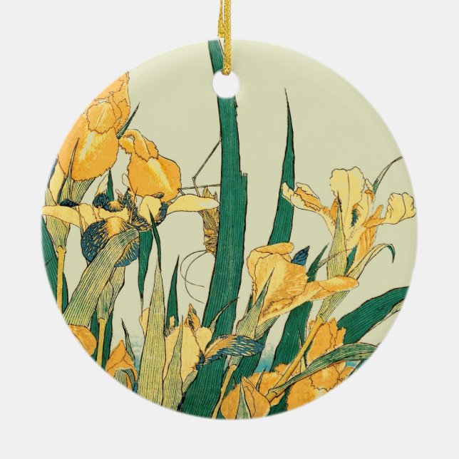 Hokusai Grasshopper und Iris Japan Keramik Ornament (Hinten)