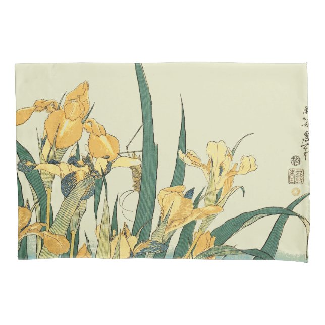 Hokusai Grasshopper und Iris Japan Kissenbezug (Vorderseite)