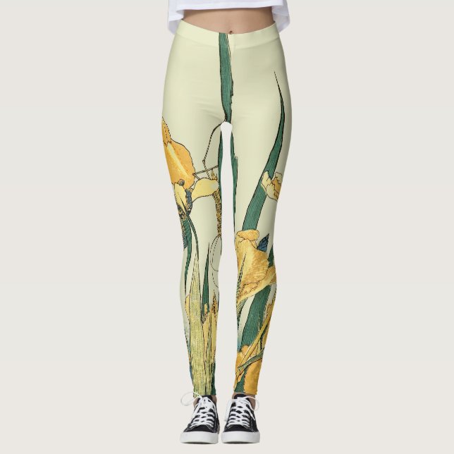 Hokusai Grasshopper und Iris Japan Leggings (Vorderseite)