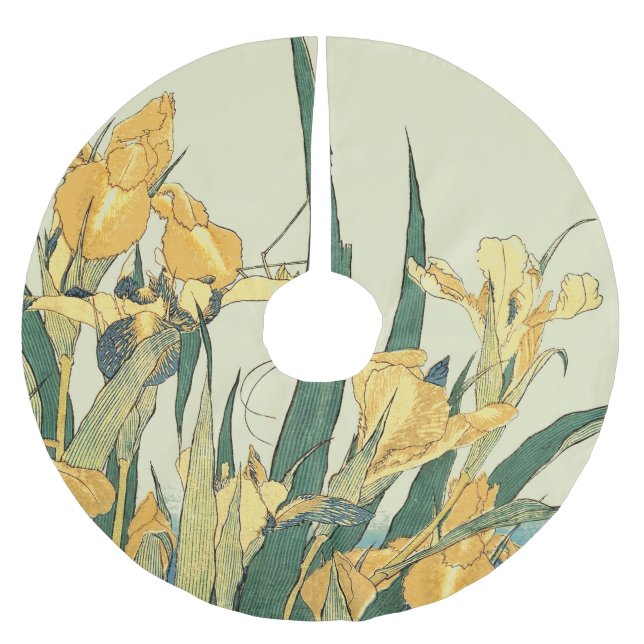 Hokusai Grasshopper und Iris Japan Polyester Weihnachtsbaumdecke (Vorderseite)