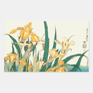Hokusai Grasshopper und Iris Japan Rechteckiger Aufkleber