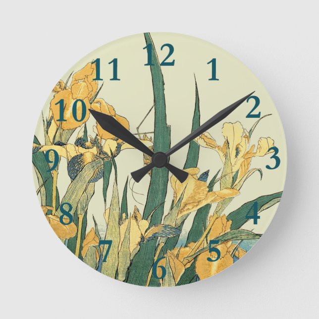 Hokusai Grasshopper und Iris Japan Runde Wanduhr (Vorderseite)