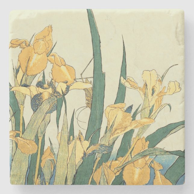 Hokusai Grasshopper und Iris Japan Steinuntersetzer (Vorderseite)