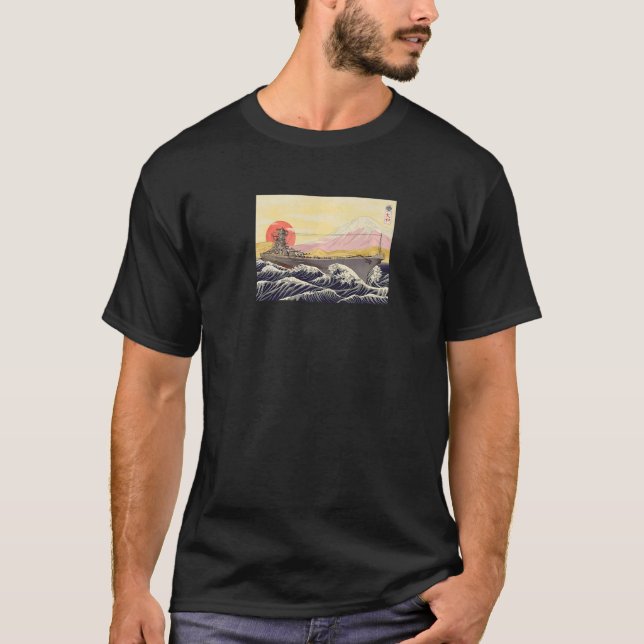 Hokusai Great Wave IJN Battleship Yamato WW2 Premi T-Shirt (Vorderseite)