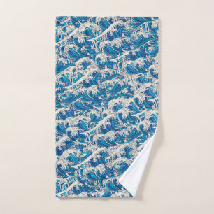 Hokusai Great Wave Muster Nautical Blue Ocean Handtuch