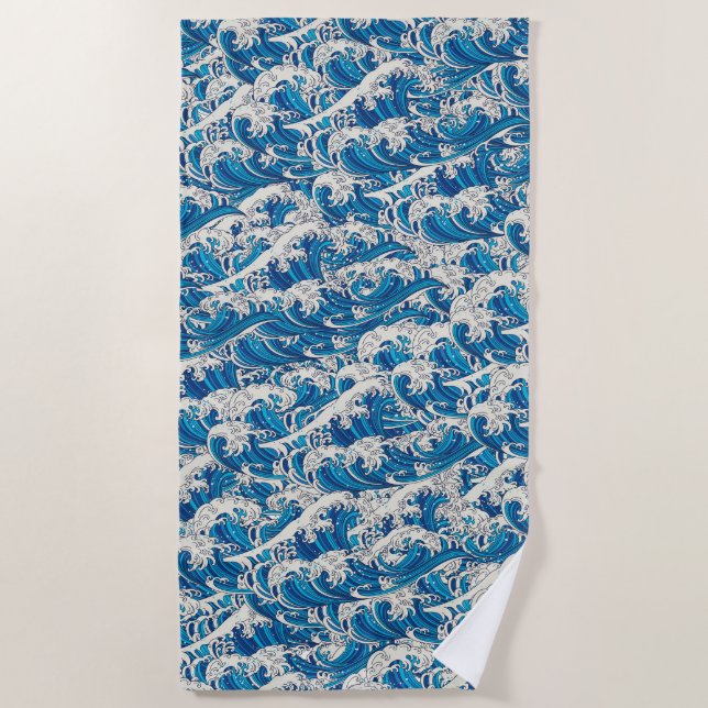 Hokusai Great Wave Muster Nautical Blue Ocean Strandtuch (Vorderseite)