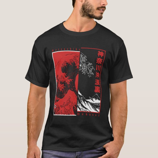 Hokusai Great Wave Off Kanagawa Japanisch Ästhetik T-Shirt (Vorderseite)