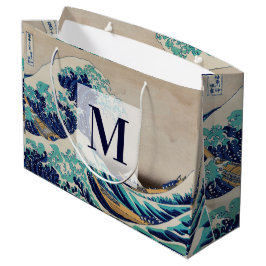 Hokusai Great Wave off Kanagawa. Vintage Monogramm Große Geschenktüte
